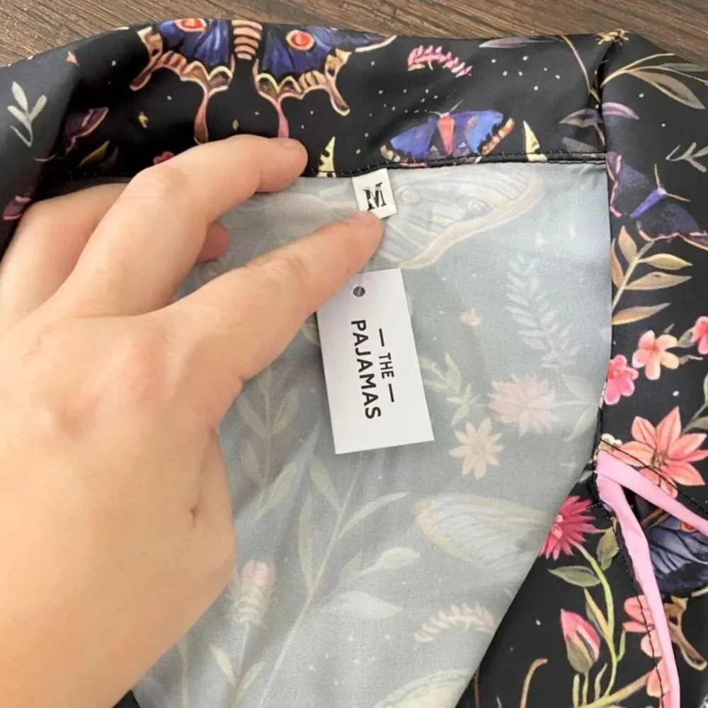 NWT Moon & Moth Print Pajama Set / Celestial Whimsygoth Satin Pajamas M